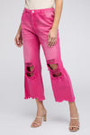 BiBi Distressed Vintage Washed Wide Leg Pants Jeans BiBi FUCHSIA S 