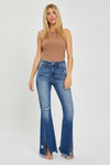 RISEN Full Size High Rise Front Slit Frayed Hem Flare Jeans Jeans Trendsi   