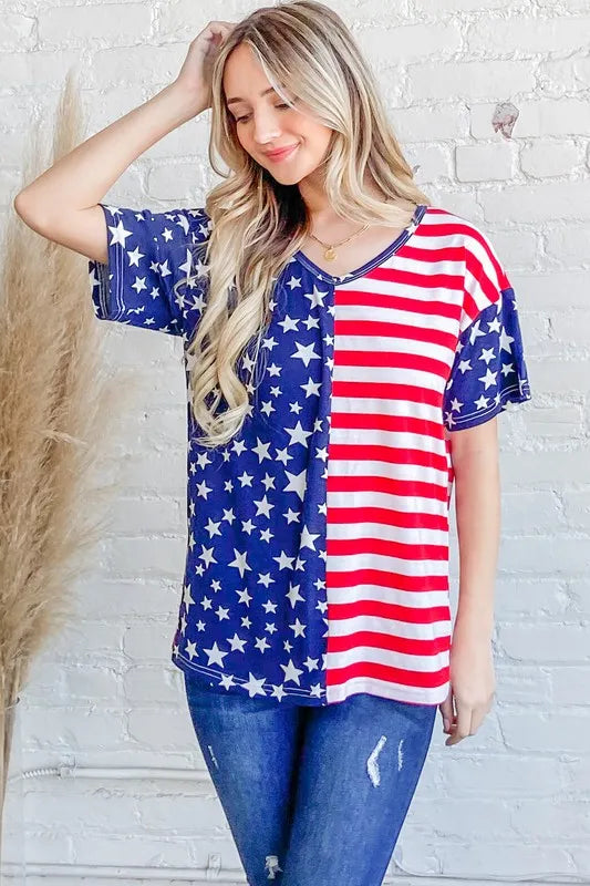 And The Why American Flag Short Sleeve Top - NeoKira Unlimited