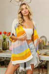 BiBi Openwork Striped Open Front Knit Cardigan Cardigan Trendsi   