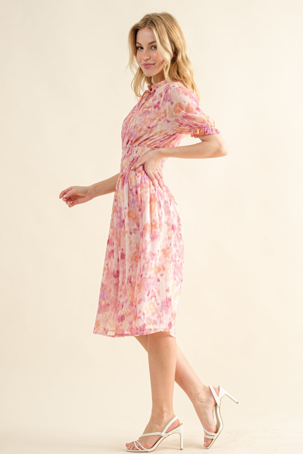 And The Why Full Size Smocked Waist Printed Midi Dress - NeoKira Unlimited