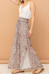 And The Why Printed Smocked Waist Slit Wide Leg Pants Pants Trendsi Grey S 