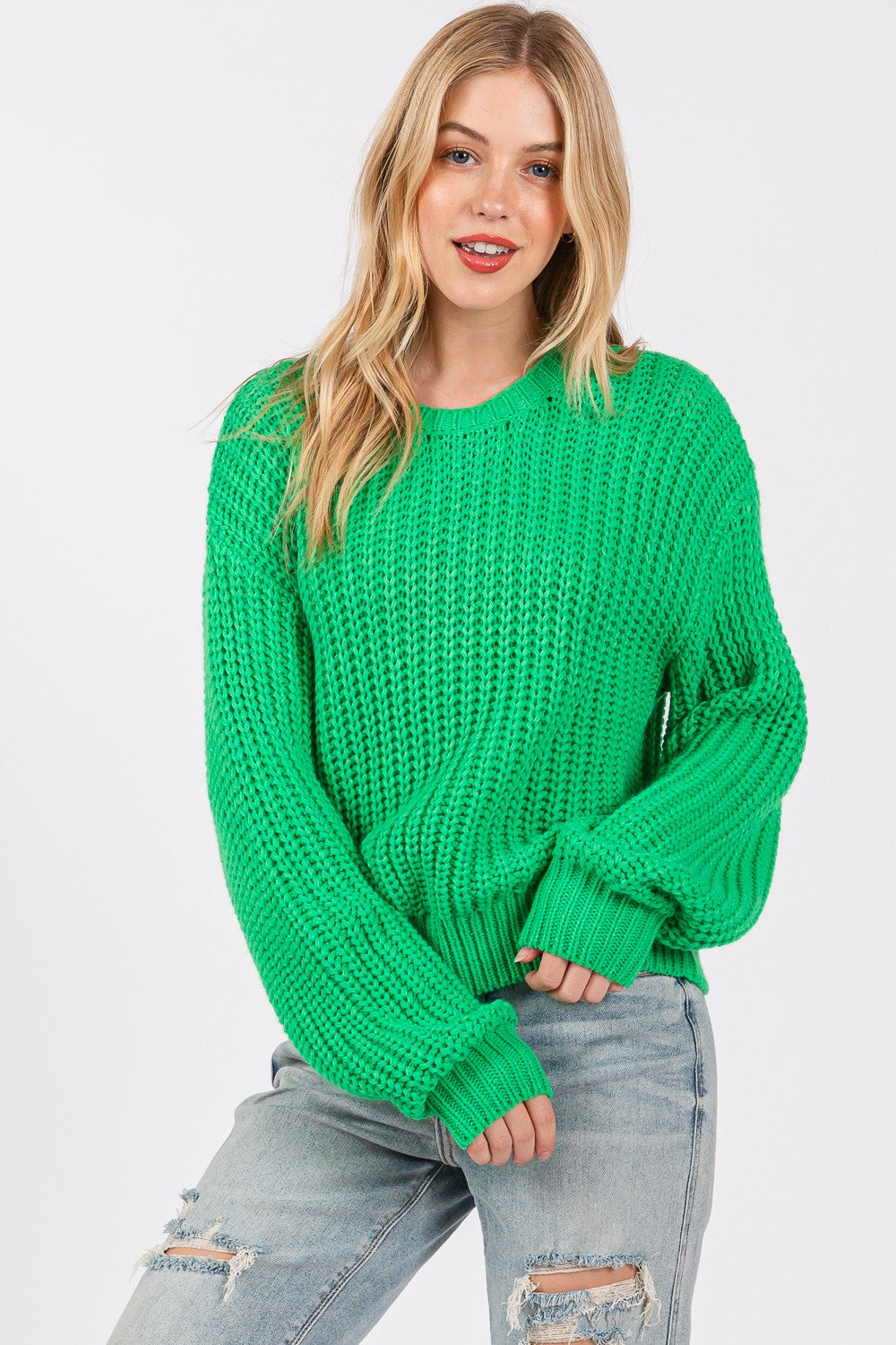 SAGE + FIG Round Neck Drop Shoulder Sweater - NeoKira Unlimited