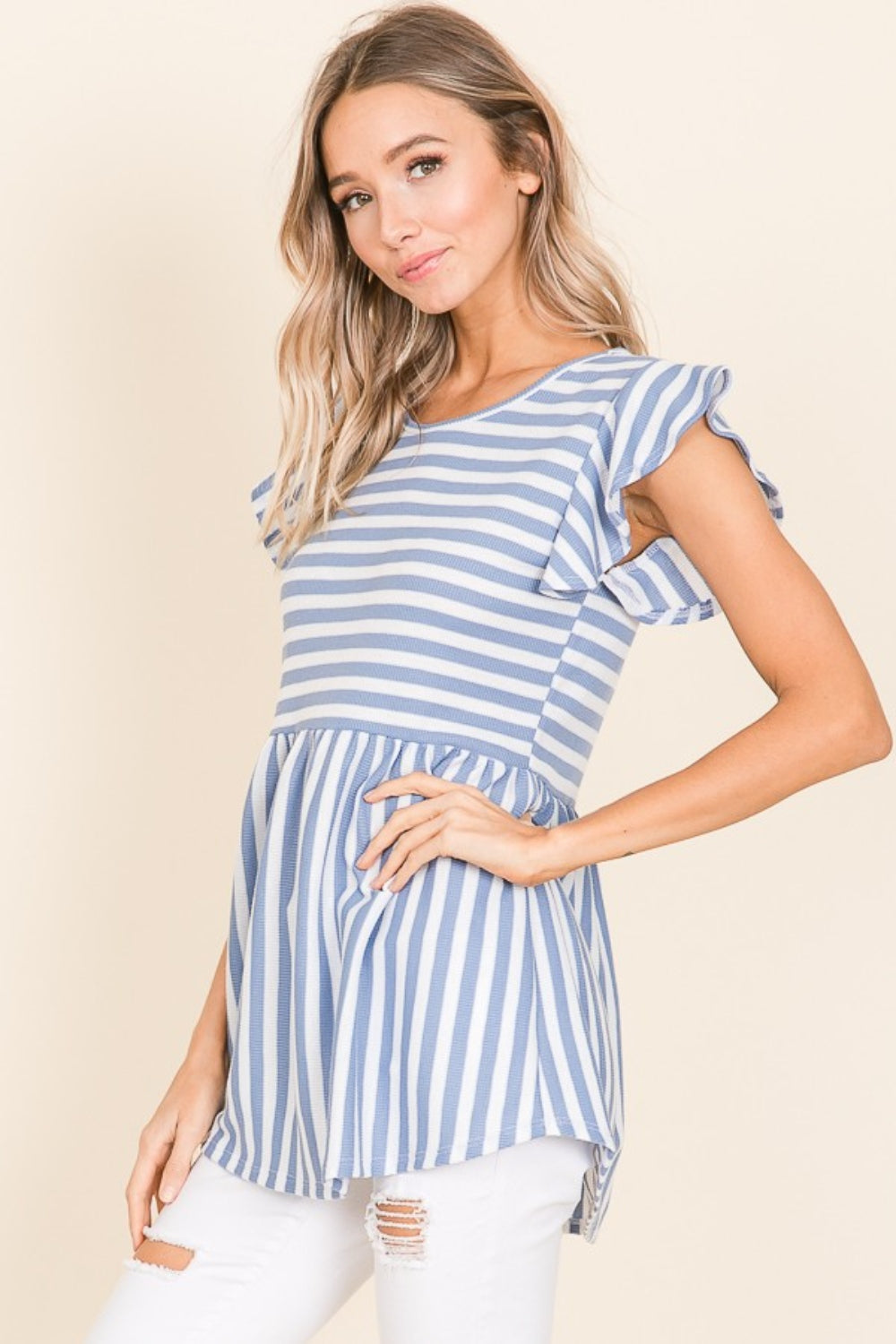 BOMBOM Striped Round Neck Blouse - NeoKira Unlimited