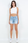 American Bazi High Waist Distressed Frayed Denim Shorts Denim Shorts Trendsi   