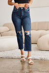 RFM Full Size Tummy Control Distressed High Waist Raw Hem Jeans Jeans Trendsi   