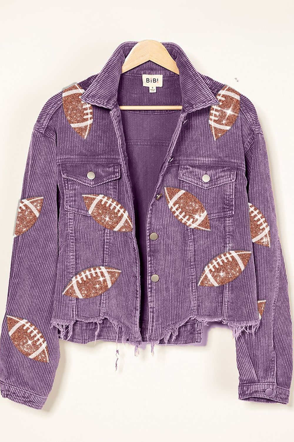 BiBi Football Sequin Embroidery Washed Corduroy Jacket - NeoKira Unlimited