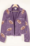 BiBi Football Sequin Embroidery Washed Corduroy Jacket Jacket Trendsi   