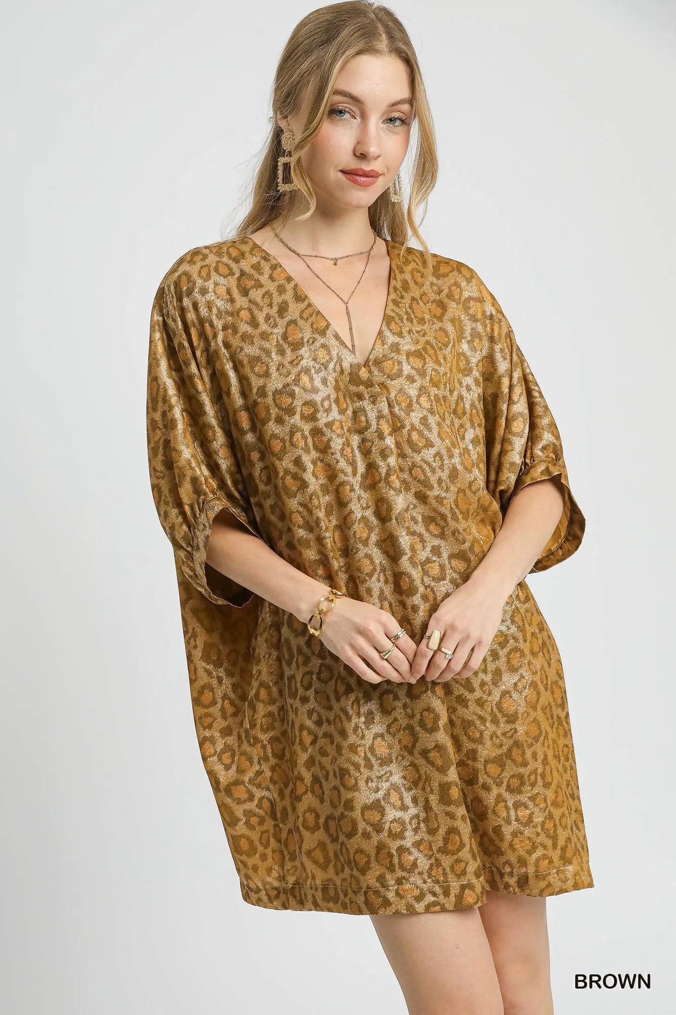 Umgee Metallic Leopard Print V-Neck Kimono Dress – Glam Statement Style - NeoKira Unlimited