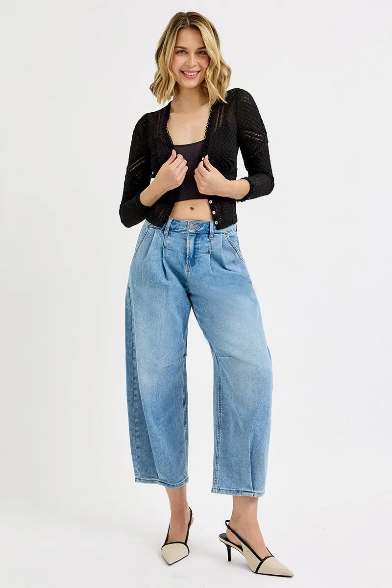 RISEN Full Size Mid-Rise Light Blue Wide Leg Cropped Jeans Relaxed Vintage Boyfriend Fit - NeoKira Unlimited