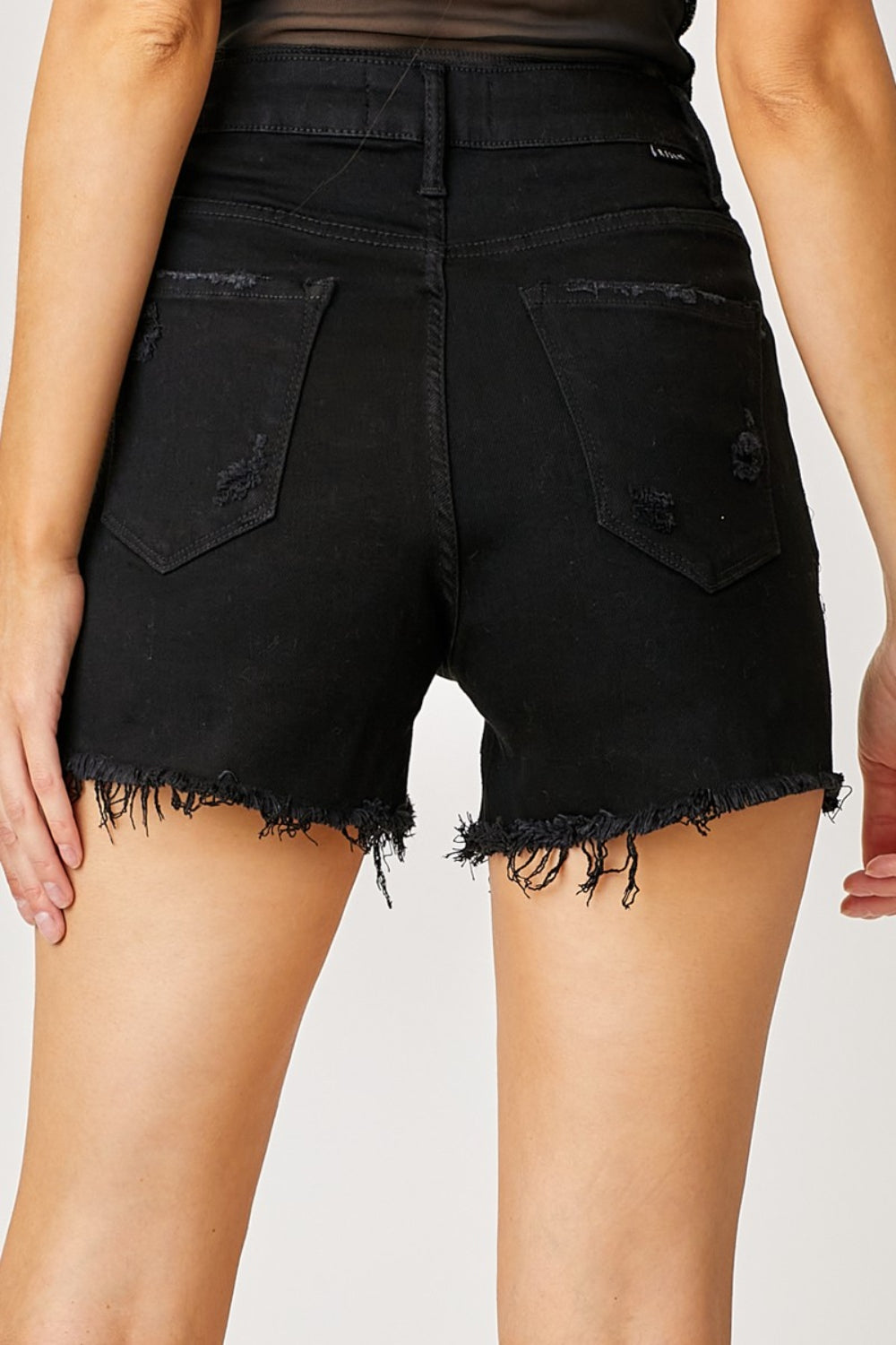 RISEN Frayed Hem Denim Shorts with Fringe Detail Pockets Denim Shorts Trendsi   