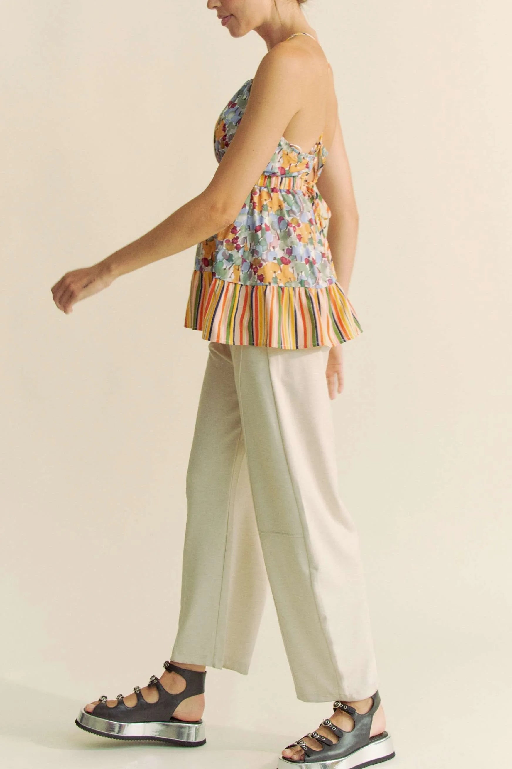 Davi & Dani Floral Smocked Sleeveless Ruffle Back Tie Top - NeoKira Unlimited