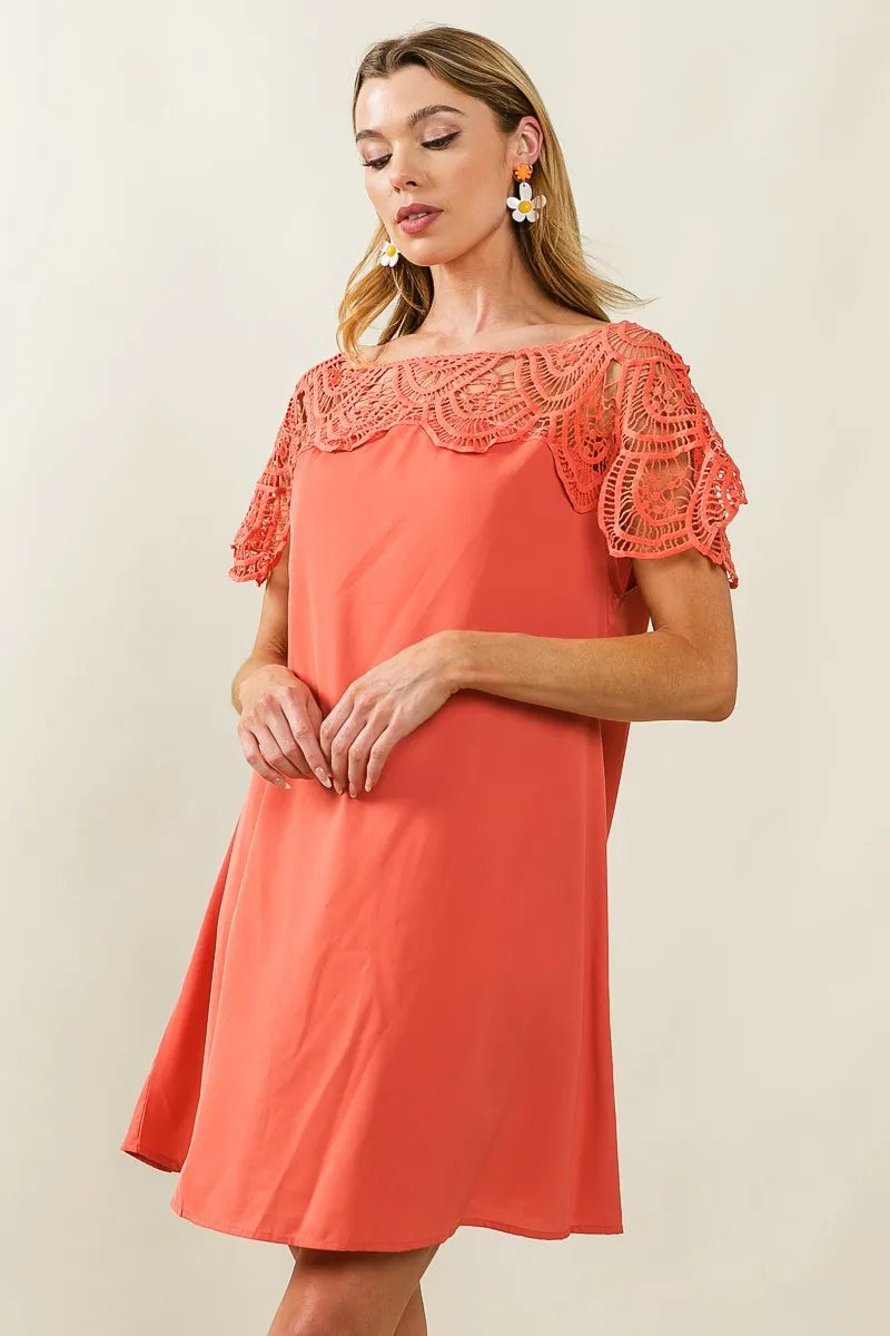 BiBi Crochet Lace Yoke Detailed Wrinkled Dress - NeoKira Unlimited