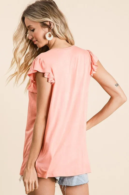 BiBi Jersey Knit Gathered Top with Ruffles - NeoKira Unlimited
