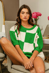 BiBi Checkered Contrast Round Neck Sweater Sweater Trendsi Jade S 