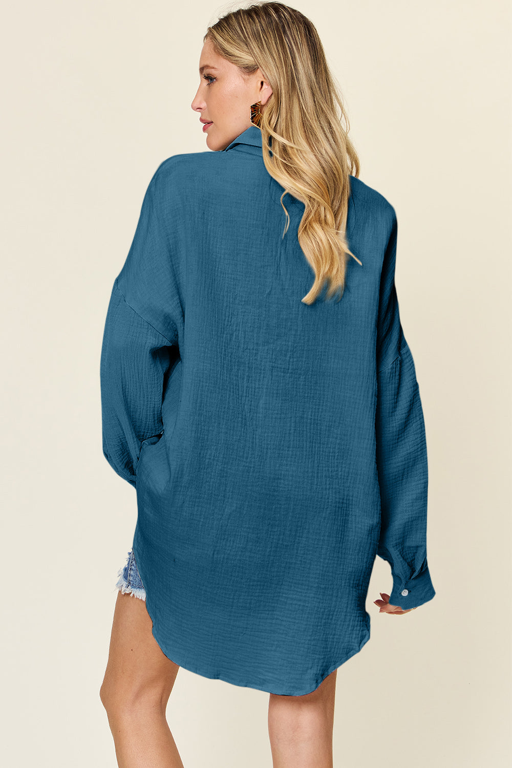 Double Take Full Size Pocketed Texture Button Up Shirt - NeoKira Unlimited