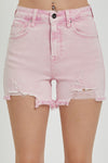 RISEN High Rise Distressed Denim Shorts Denim Shorts Trendsi Acid Pink S 