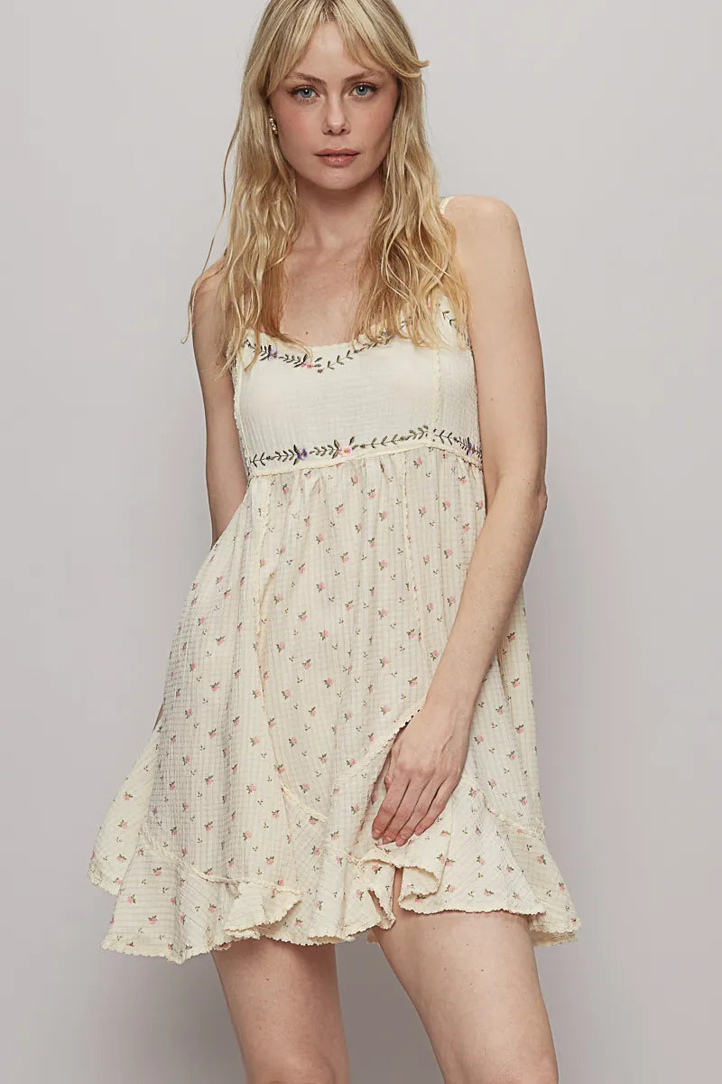 POL Ruffled Hem Floral Print Cami Mini Dress Boho Casual Look - NeoKira Unlimited