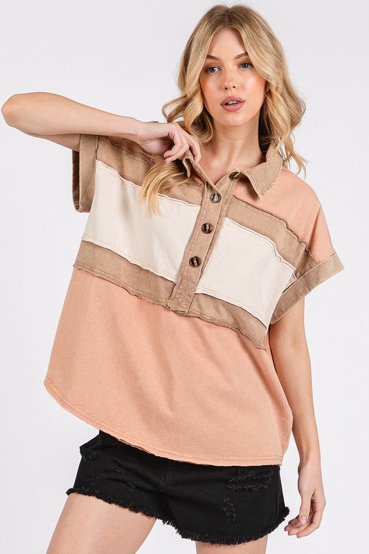 Mittoshop Mineral Washed Half Button Polo Top - NeoKira Unlimited