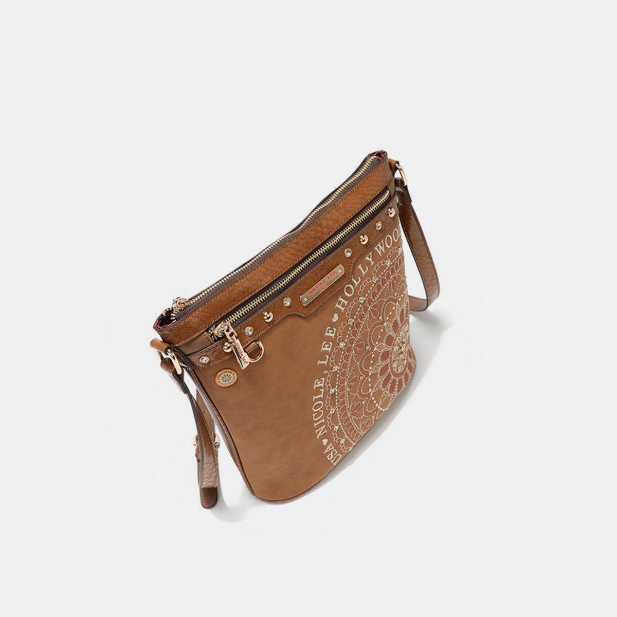 Nicole Lee USA Metallic Stitching Embroidery Inlaid Rhinestone Crossbody Bag Crossbody Bag Trendsi   