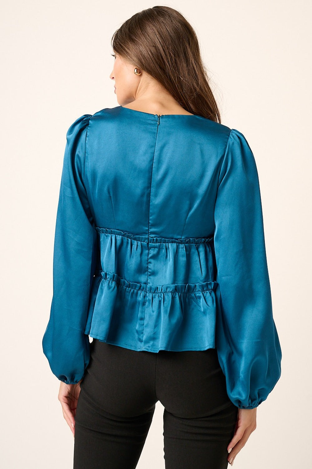 Mittoshop Satin V Neck Ruffled Tier Blouse - NeoKira Unlimited