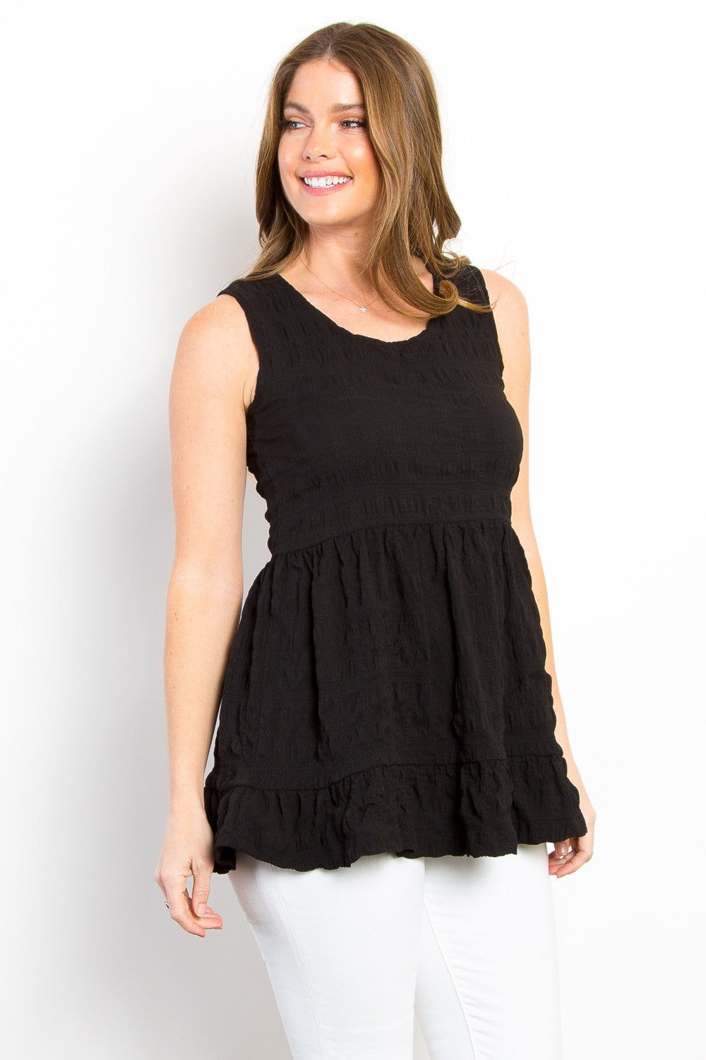 Be Stage Ruffled Sleeveless Babydoll Top Top Trendsi   