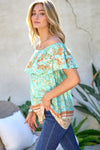 Printed Off Shoulder Smocked Top  Davi & Dani   