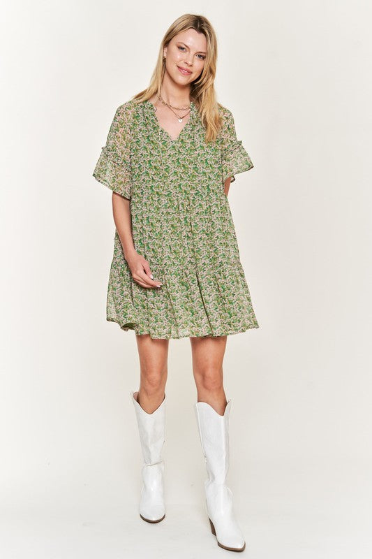 Jade By Jane Boho Floral Ruffle Sleeve V-Neck Mini Dress – Plus Size Flow & Flair - NeoKira Unlimited