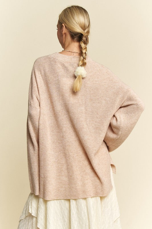 Davi & Dani High-Low Round Neck Drop Shoulder Sweater - NeoKira Unlimited
