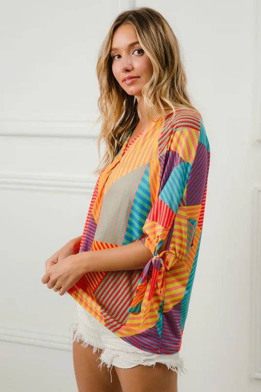 BiBi Multi Stripe Colorblock Blouse – Bold Bright & Playful - NeoKira Unlimited