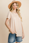 Cotton Bleu by Nu Label Eyelet Round Neck Short Sleeve T-Shirt T-Shirt Trendsi Peach S 