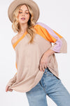 SAGE + FIG Color Block Curved Hem T-Shirt T-Shirt Trendsi Latte S 