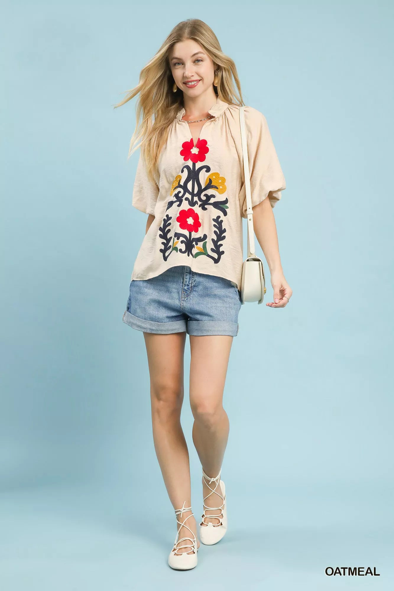 Umgee Embroidered Boho Puff Sleeve Blouse - NeoKira Unlimited