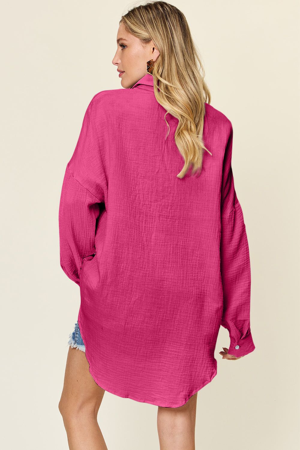 Double Take Full Size Pocketed Texture Button Up Shirt - NeoKira Unlimited