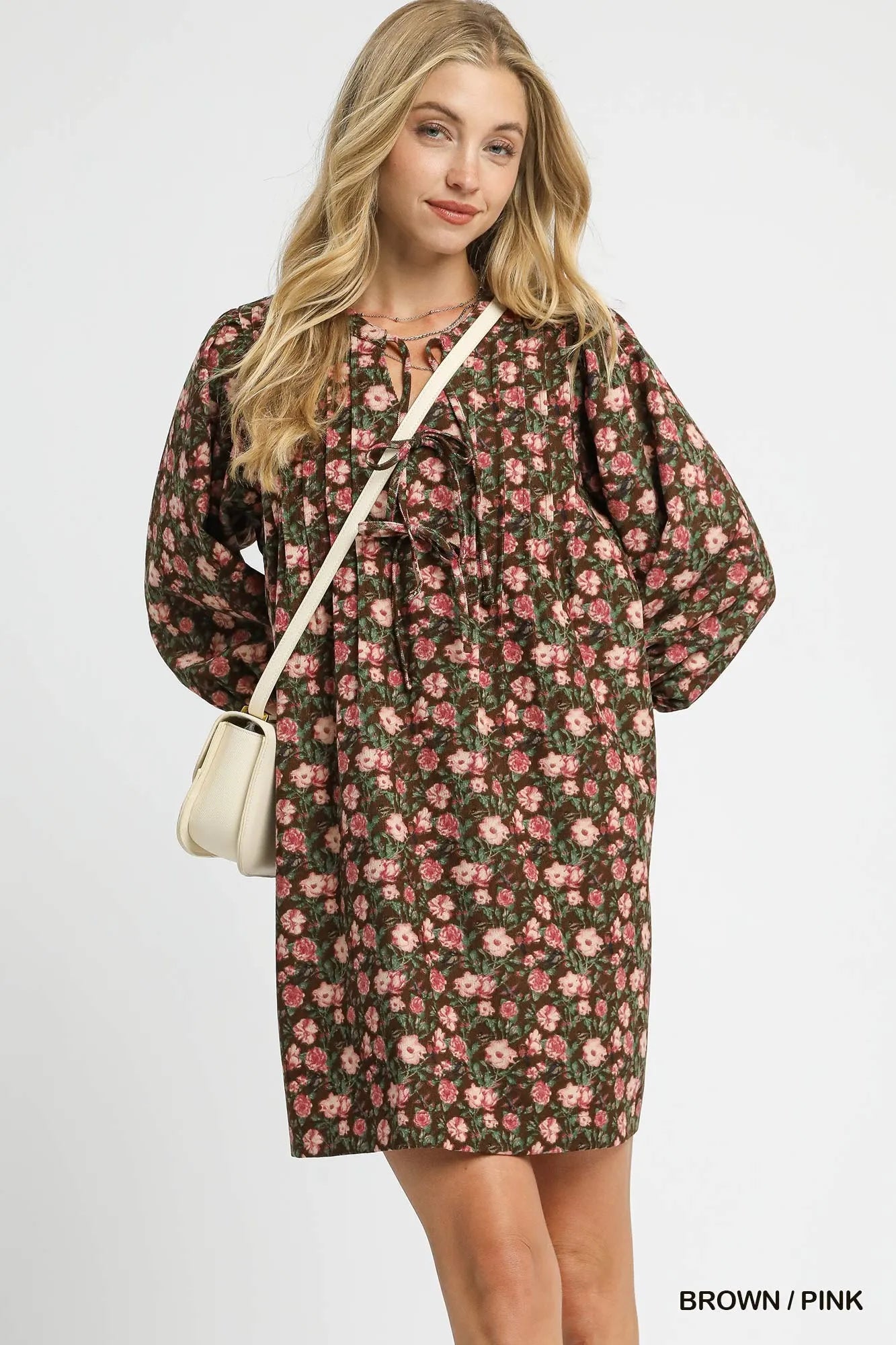 Umgee Babydoll Floral Tie-Neck Dress – Vintage Blossom Charm - NeoKira Unlimited