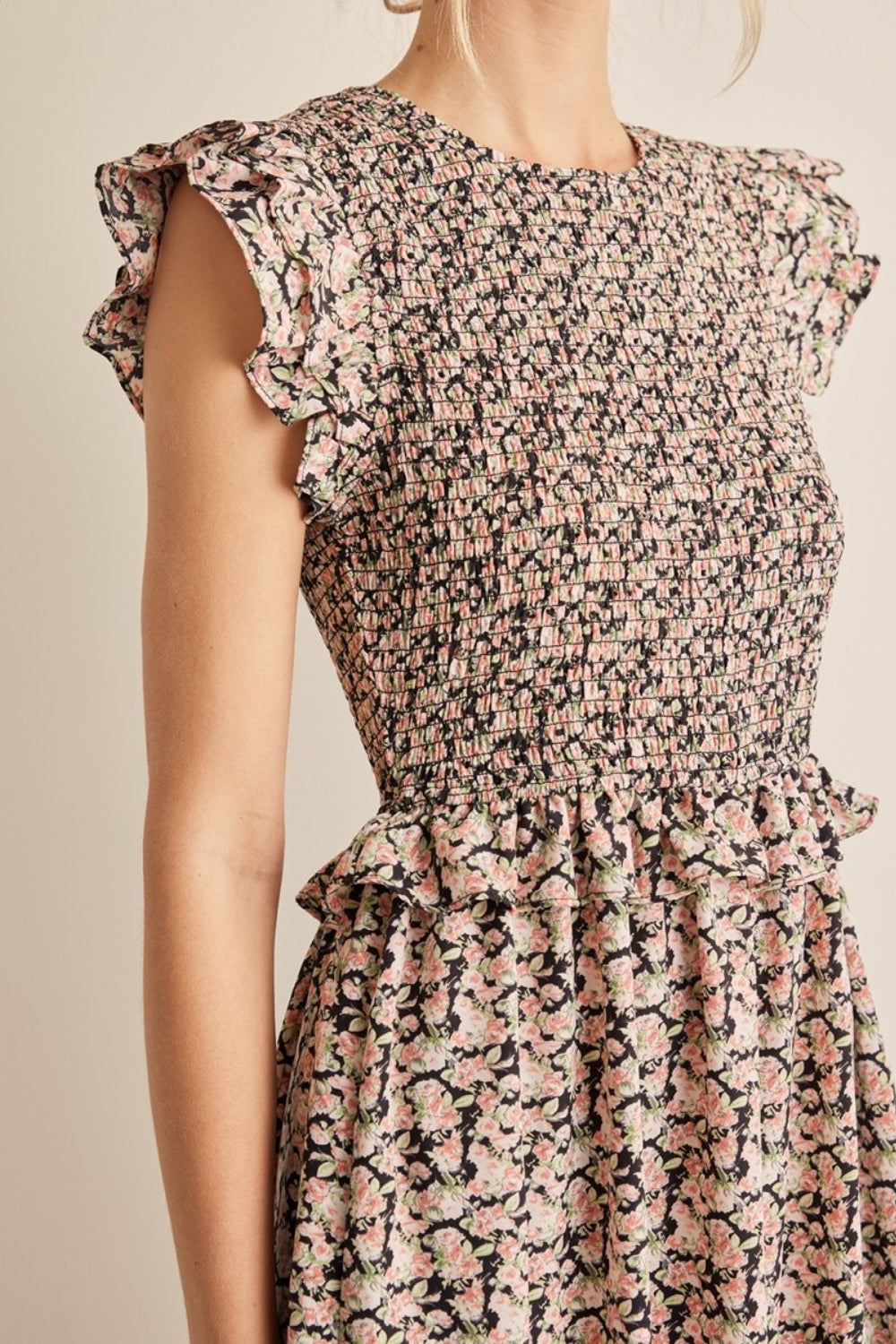 In February Floral Smocked Ruffled Midi Dress Midi Dress Trendsi   