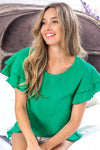 BiBi Ruffle Sleeve Wrinkled Cotton Gauze Top Top Trendsi Jade S 