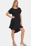 Zenana Fringe Edge High Low Flowy Dress with Pockets High-Low Hem Dress Trendsi   