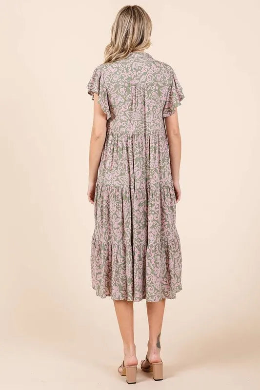 Mittoshop Abstract Print Ruffle Tier Midi Dress - NeoKira Unlimited