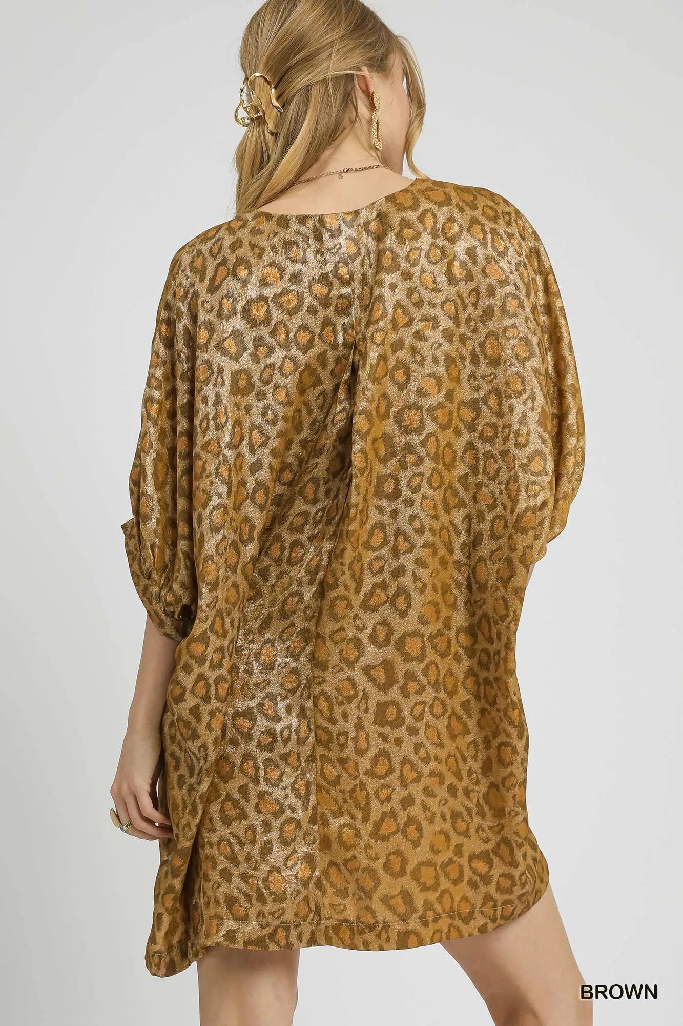 Umgee Metallic Leopard Print V-Neck Kimono Dress – Glam Statement Style - NeoKira Unlimited