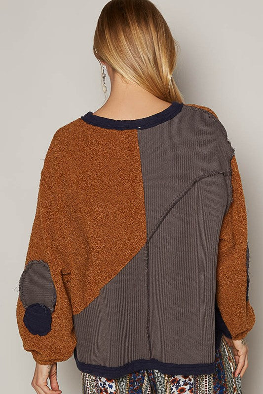 POL Color Block Half Zip Dropped Shoulder Sweatshirt