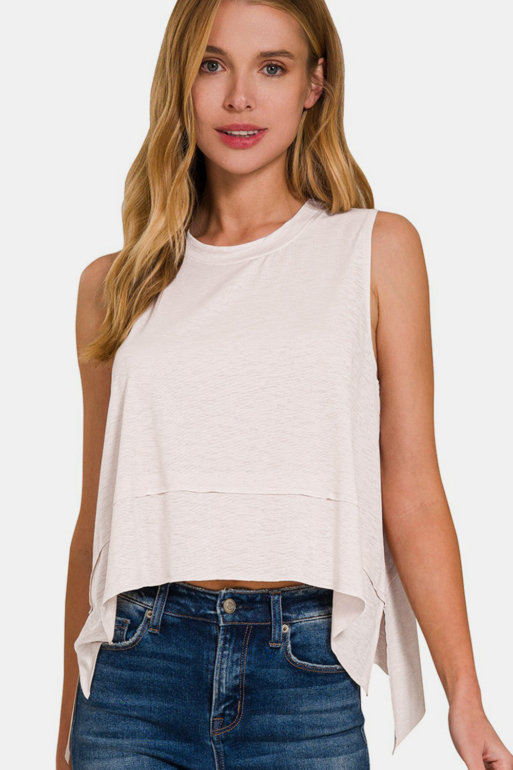 Zenana Slit High-Low Round Neck Tank Top Trendsi   