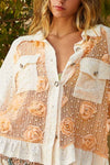 POL Eyelet Flower Pearl Detail Lace Patchwork Shirt - NeoKira Unlimited