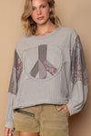 POL Long Sleeve Cut Sew Peace Emblem Top Top Trendsi Grey S 