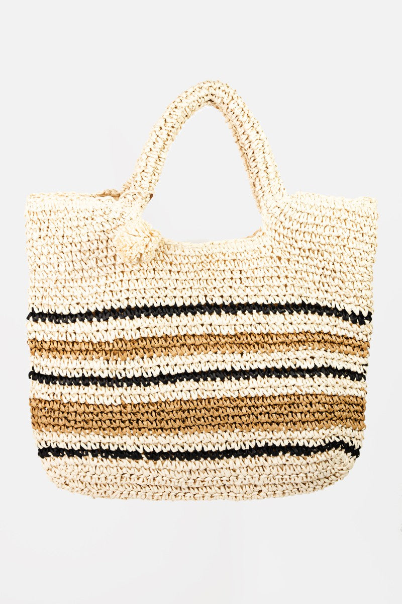 Fame Striped Straw Braided Tote Bag - NeoKira Unlimited