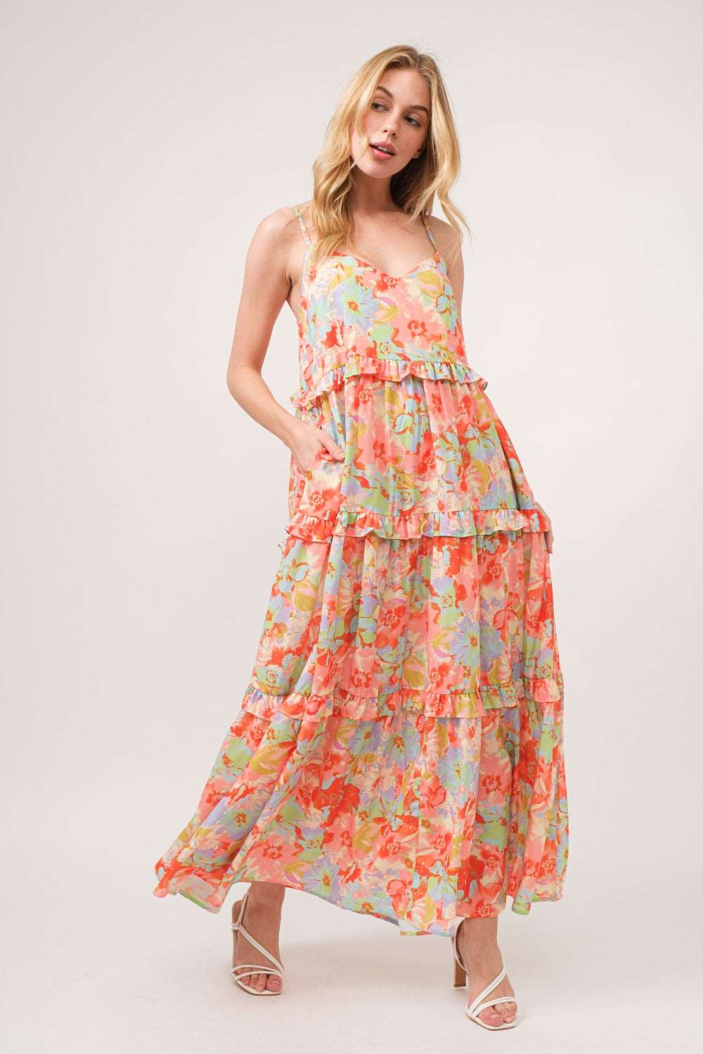 And The Why Floral Ruffled Tiered Maxi Cami Dress Maxi Dress Trendsi   