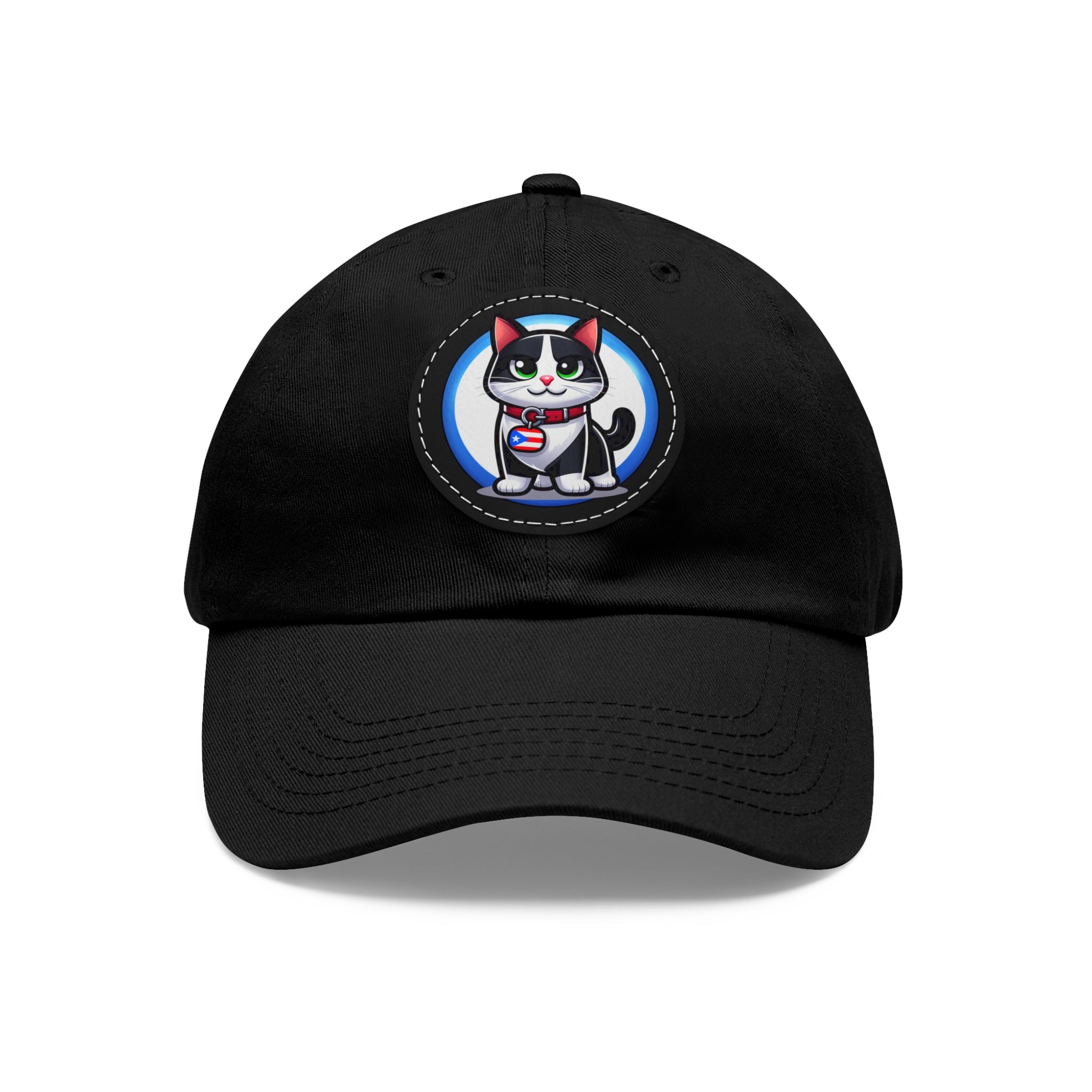 COOL TUXEDO CAT Dad Hat with Leather Patch (Round) Caps Printify Black / Black patch Circle One size