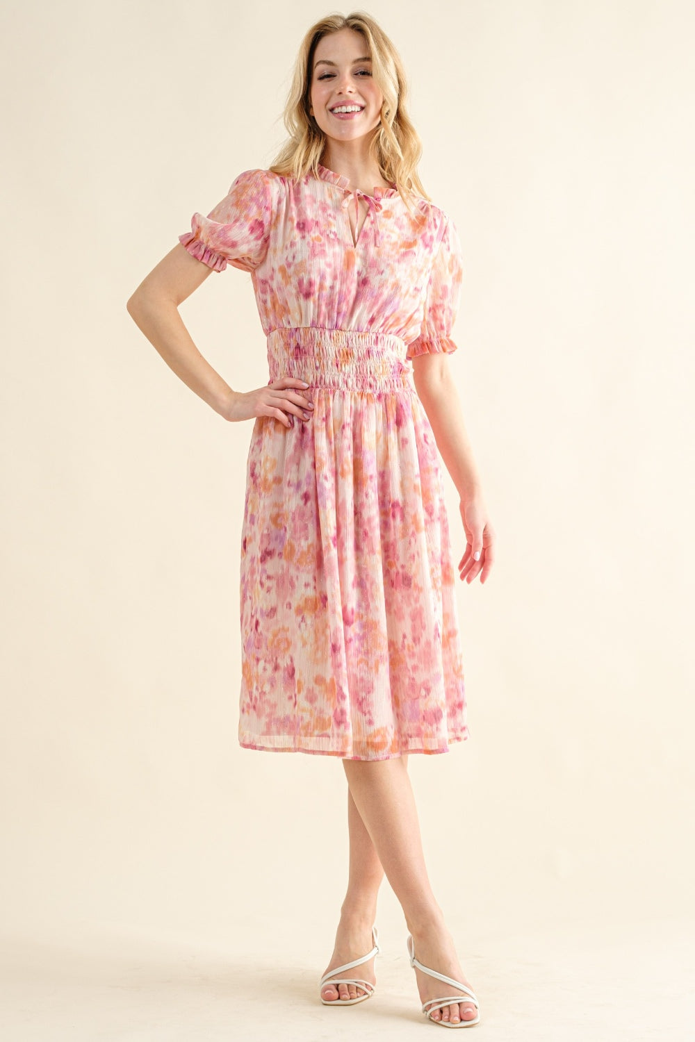 And The Why Full Size Smocked Waist Printed Midi Dress - NeoKira Unlimited