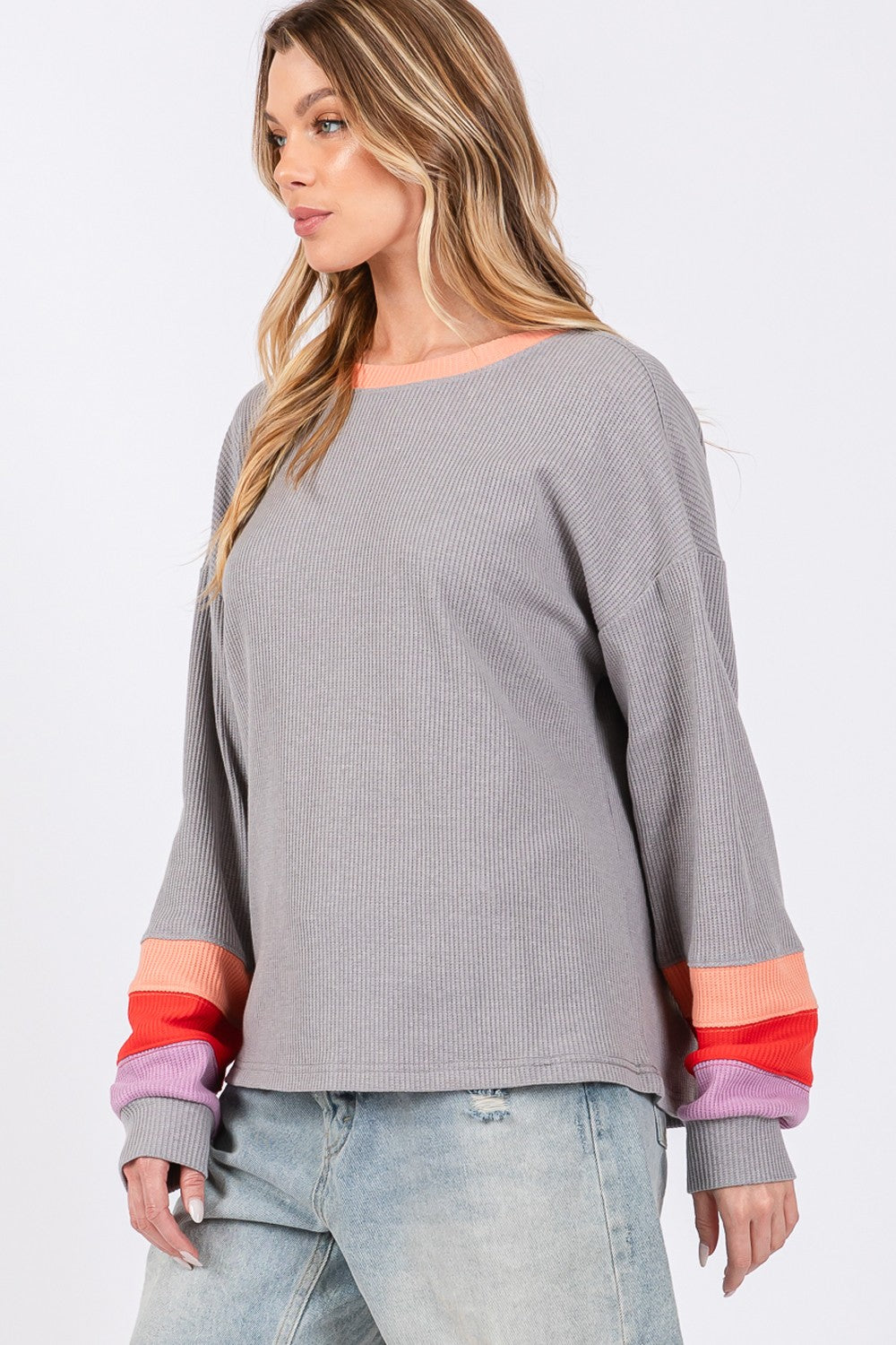 SAGE + FIG Color Block Waffle Knit T-Shirt T-Shirt Trendsi   