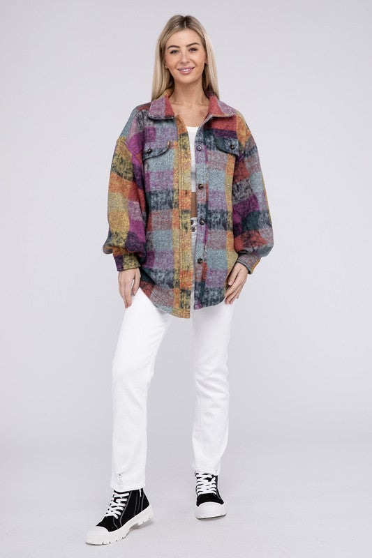 BiBi Loose Fit Buttoned Down Check Shirt Jacket Jacket BiBi   